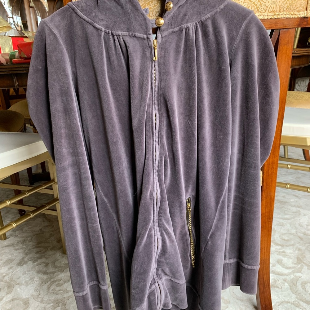 Gray/Purple velour Juicy Couture Zip-Up Sweatshirt Hooded
